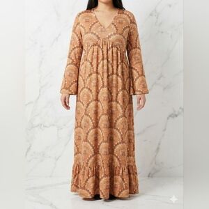 Elegant Brown Patterned Maxi Dress